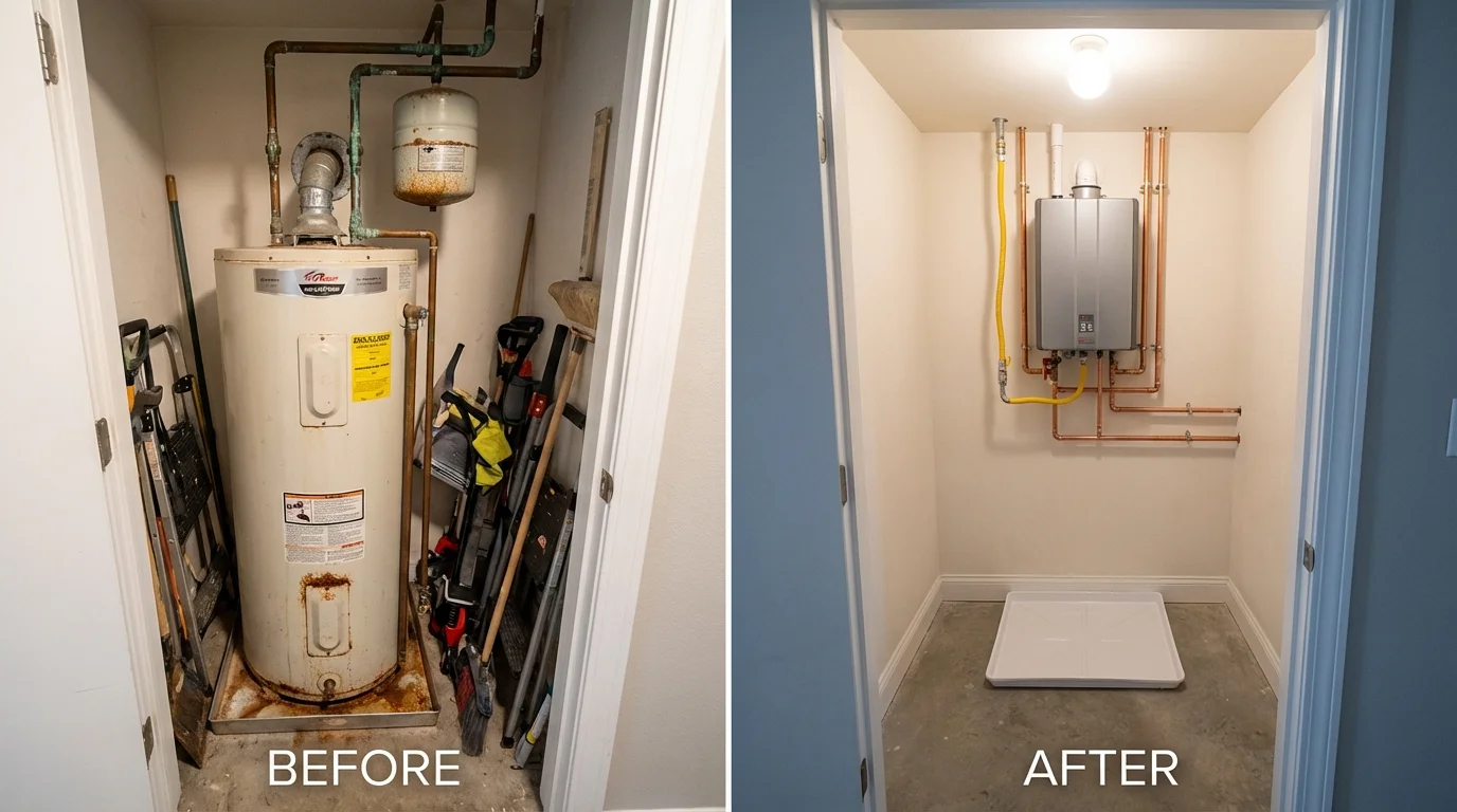 Tank water heater versus wall-mounted tankless unit comparison for Estherville, IA homeowners