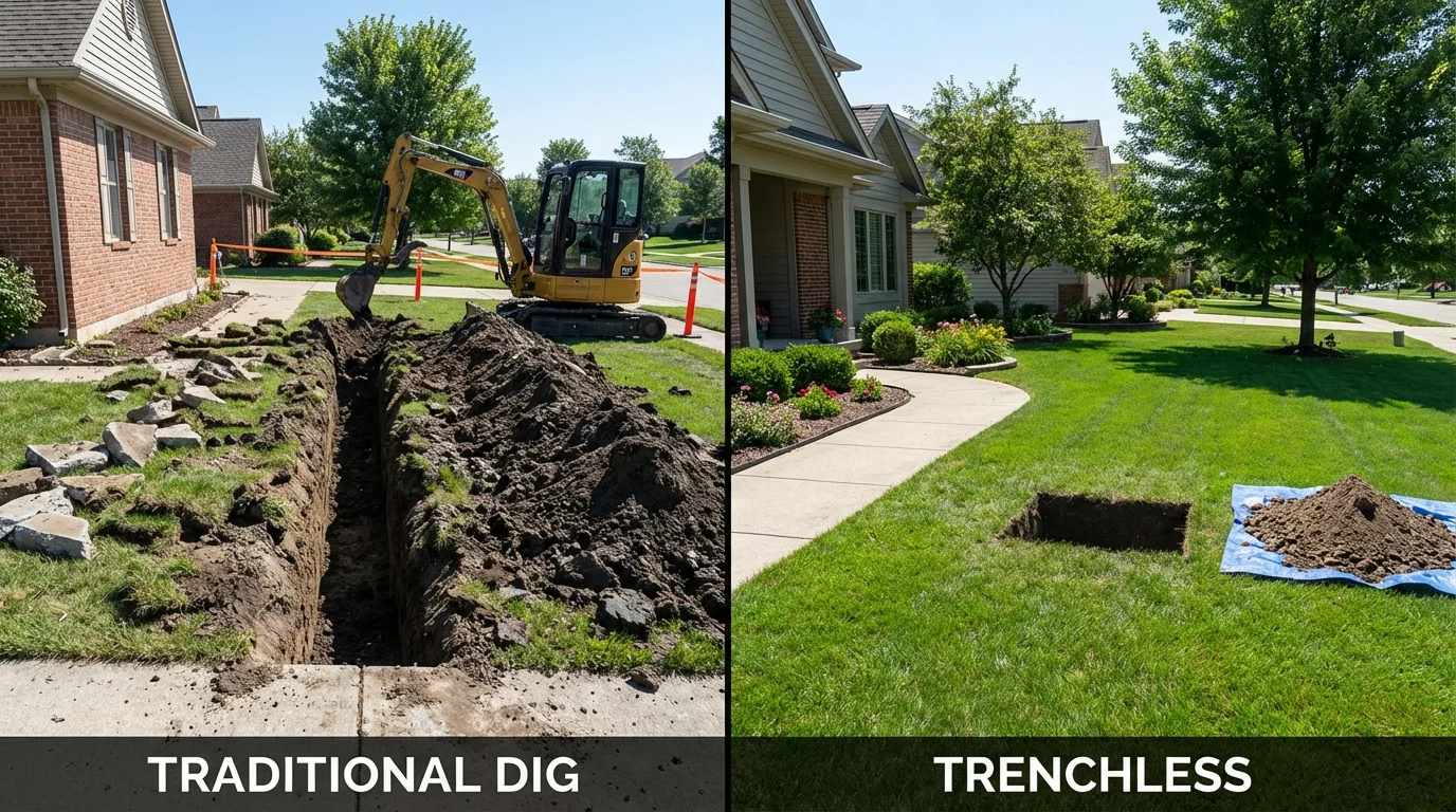 Trenchless sewer repair with minimal yard damage versus traditional excavation in Estherville, IA